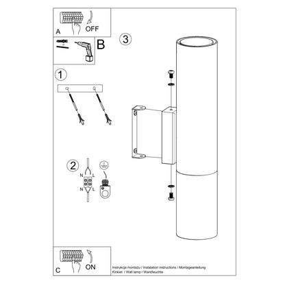 Applique Murale Tube Duo Metallic Acier Noir et Doré