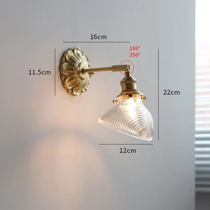 Applique Murale Vintage en Verre Strié et Laiton Doré, Bras Orientable