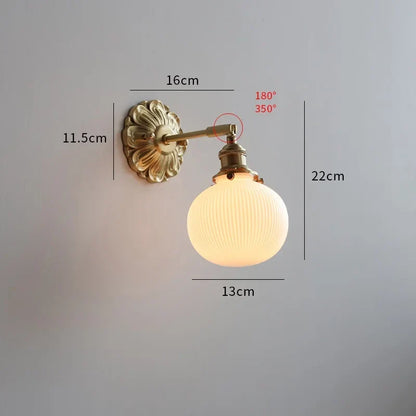 Applique Murale Vintage en Verre Opalin Strié et Laiton Doré, Bras Orientable