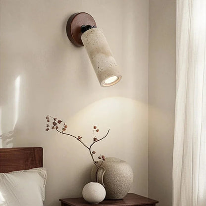Applique Murale en Travertin et Bois, Spot Orientable