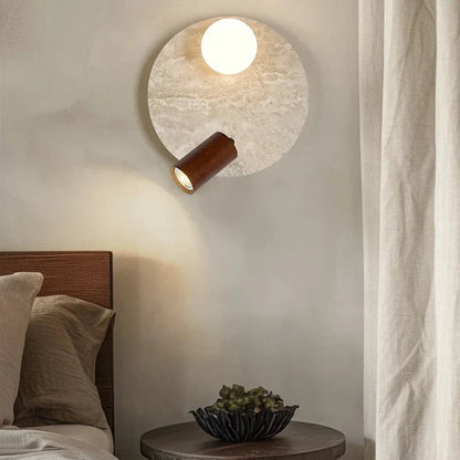 Applique Murale en Travertin, Globe en Verre et Projecteur en Bois