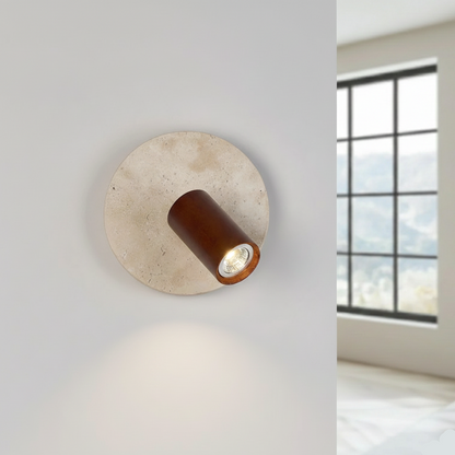 Applique Murale en Travertin avec Projecteur Orientable en Bois