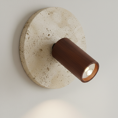 Applique Murale en Travertin avec Projecteur Orientable en Bois