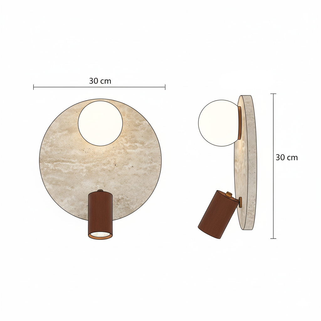 Applique Murale en Travertin, Globe en Verre et Projecteur en Bois