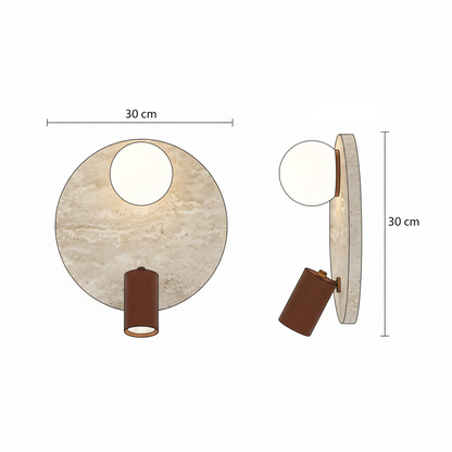 Applique Murale en Travertin, Globe en Verre et Projecteur en Bois