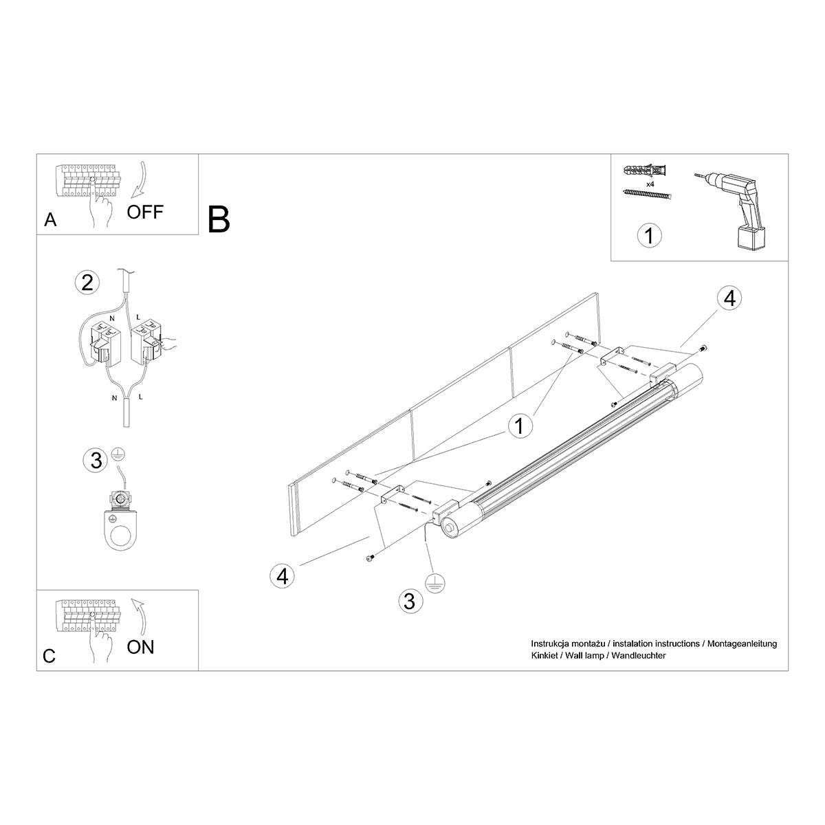 Applique Murale Tube Lumineux Noir Industriel