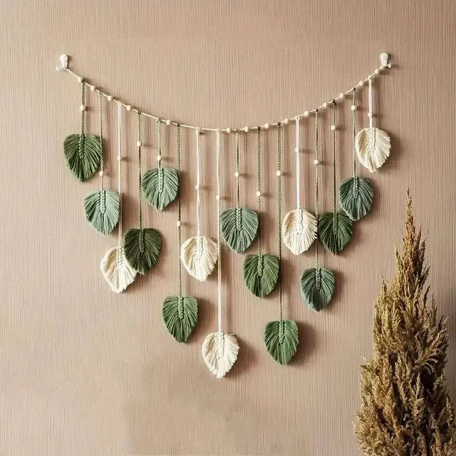 Décoration Murale Feuilles Macramé Vert ou Rose
