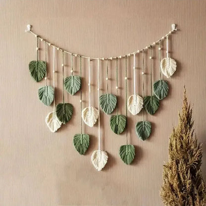 Décoration Murale Feuilles Macramé Vert ou Rose