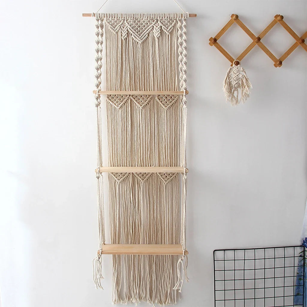 Étagère Murale Macramé Bohème 3 Niveaux