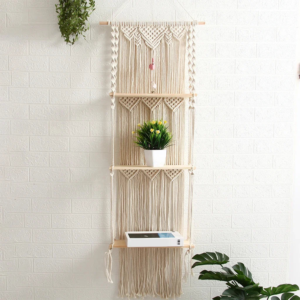 Étagère Murale Macramé Bohème 3 Niveaux