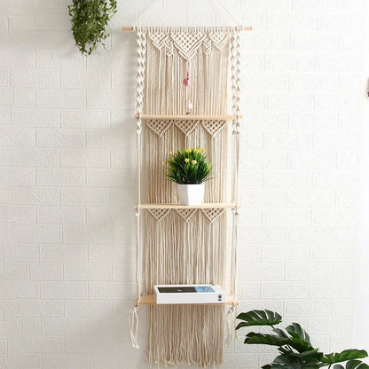 Étagère Murale Macramé Bohème 3 Niveaux