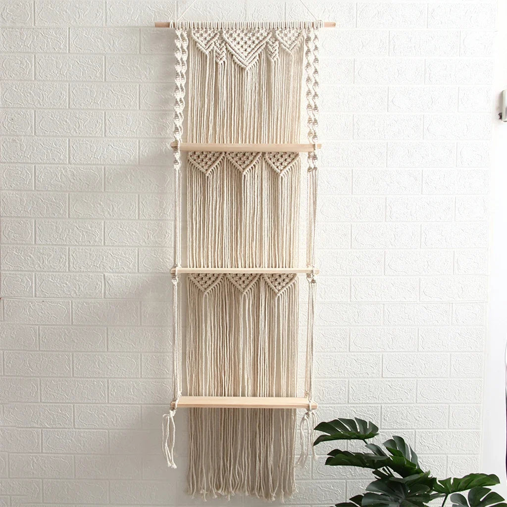 Étagère Murale Macramé Bohème 3 Niveaux