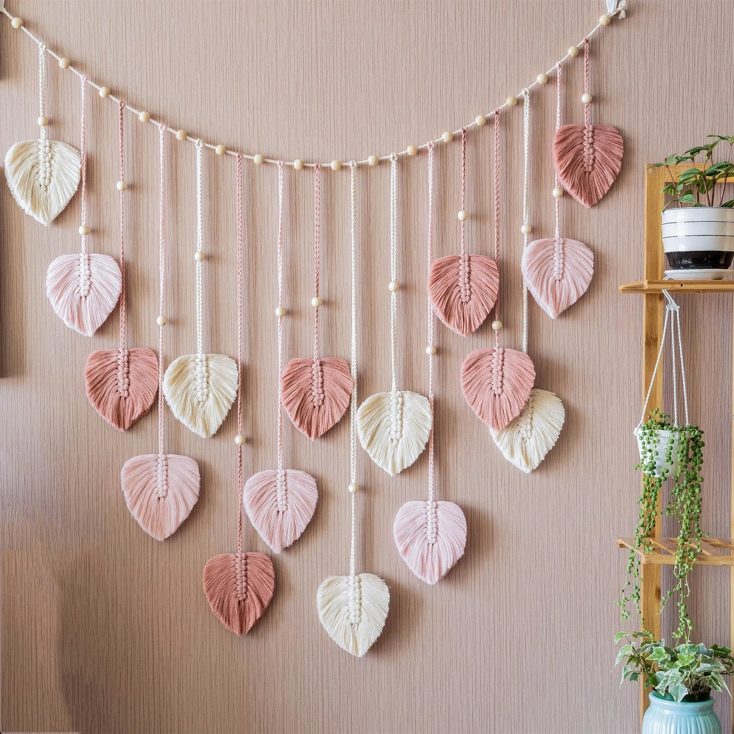 Décoration Murale Feuilles Macramé Vert ou Rose