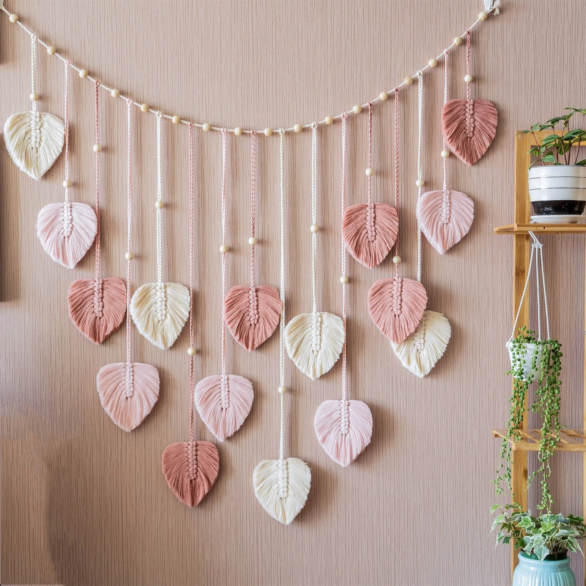 Décoration Murale Feuilles Macramé Vert ou Rose