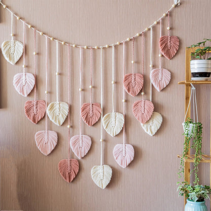 Décoration Murale Feuilles Macramé Vert ou Rose