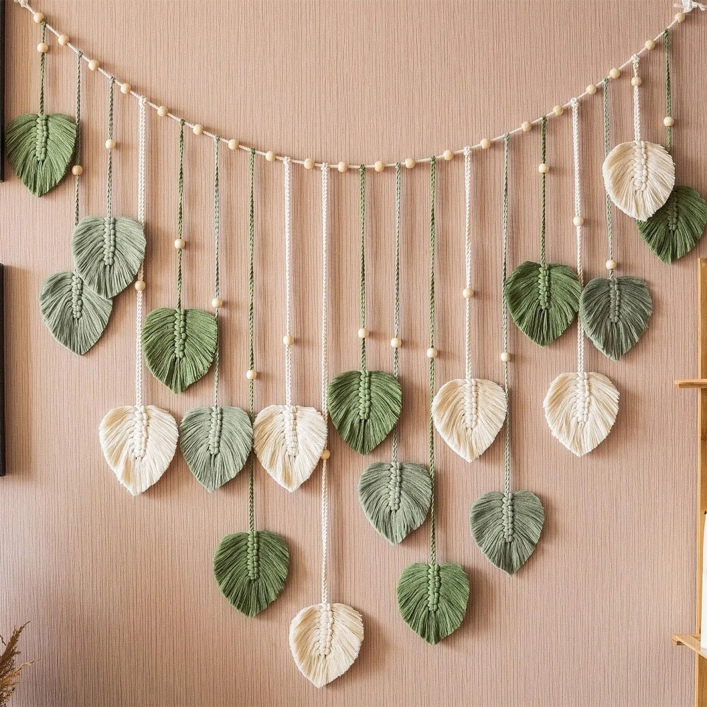 Décoration Murale Feuilles Macramé Vert ou Rose