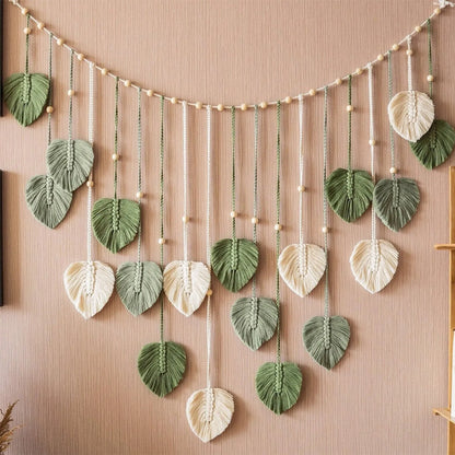 Décoration Murale Feuilles Macramé Vert ou Rose