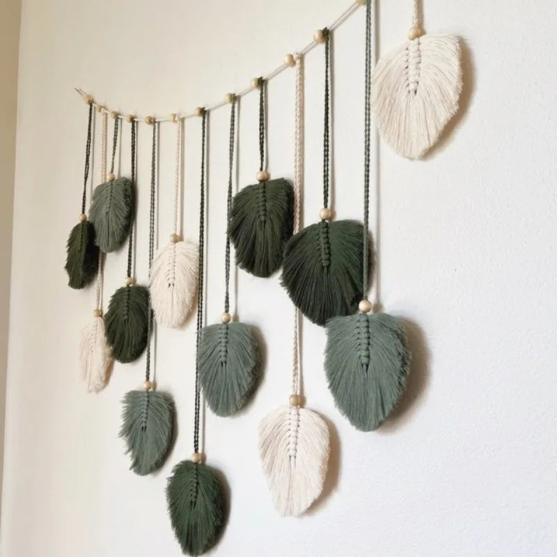 Décoration Murale Feuilles Macramé Vert ou Rose