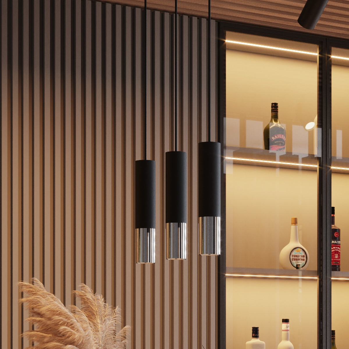 Applique Murale Tube Duo Metallic Acier Noir et Chrome